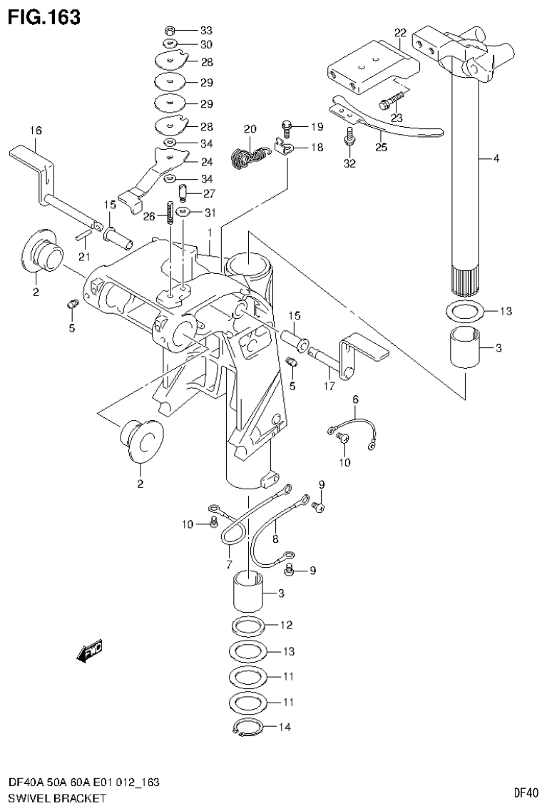 Suzuki DF40AST, DF50A, DF50ATH SWIVEL BRACKET (DF60AQH E1) parts diagram